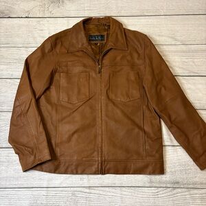 Nicole Miller Brown Zip Up Leather Jacket Size M Good Condition